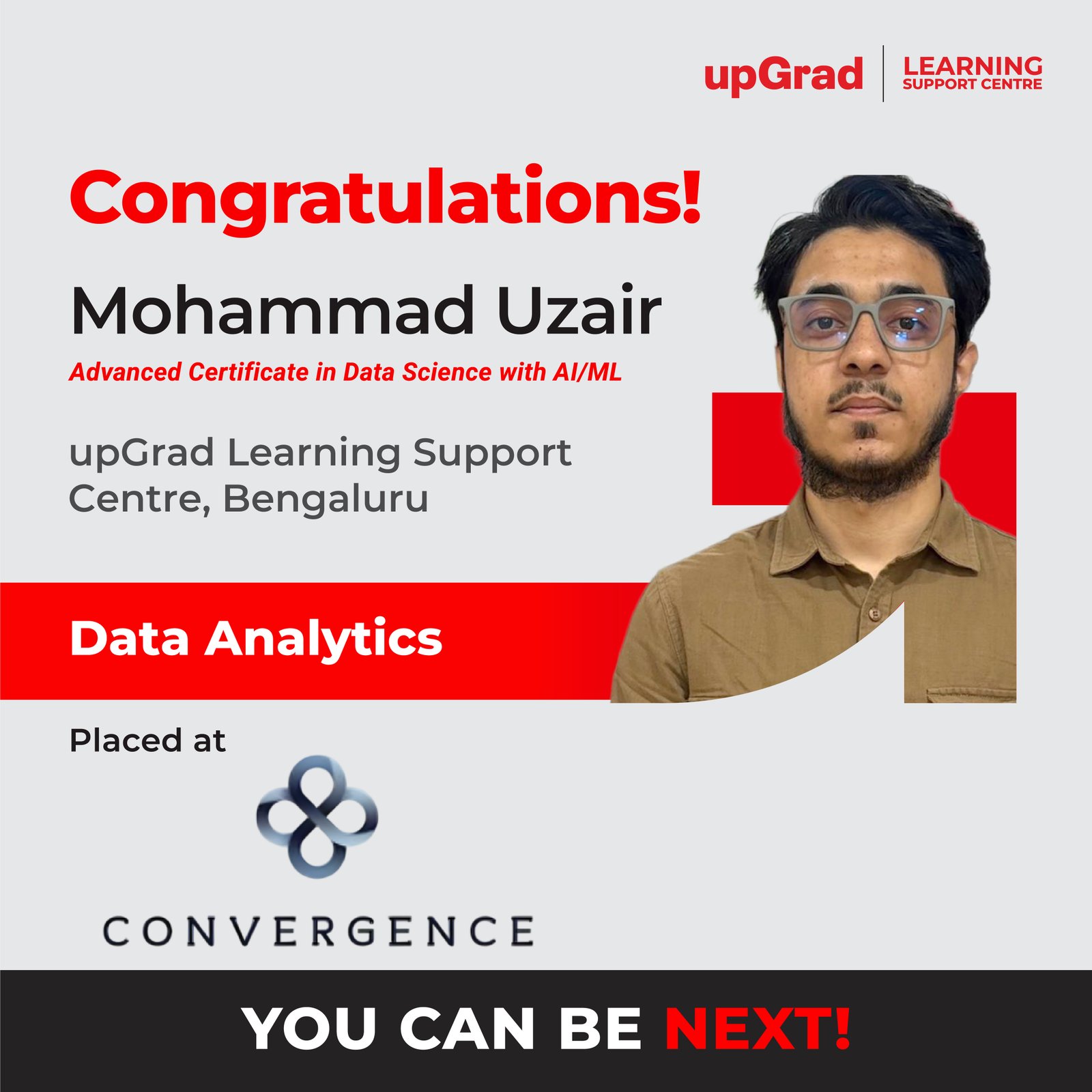Mohammad Uzair placed at CONVERGENCE
